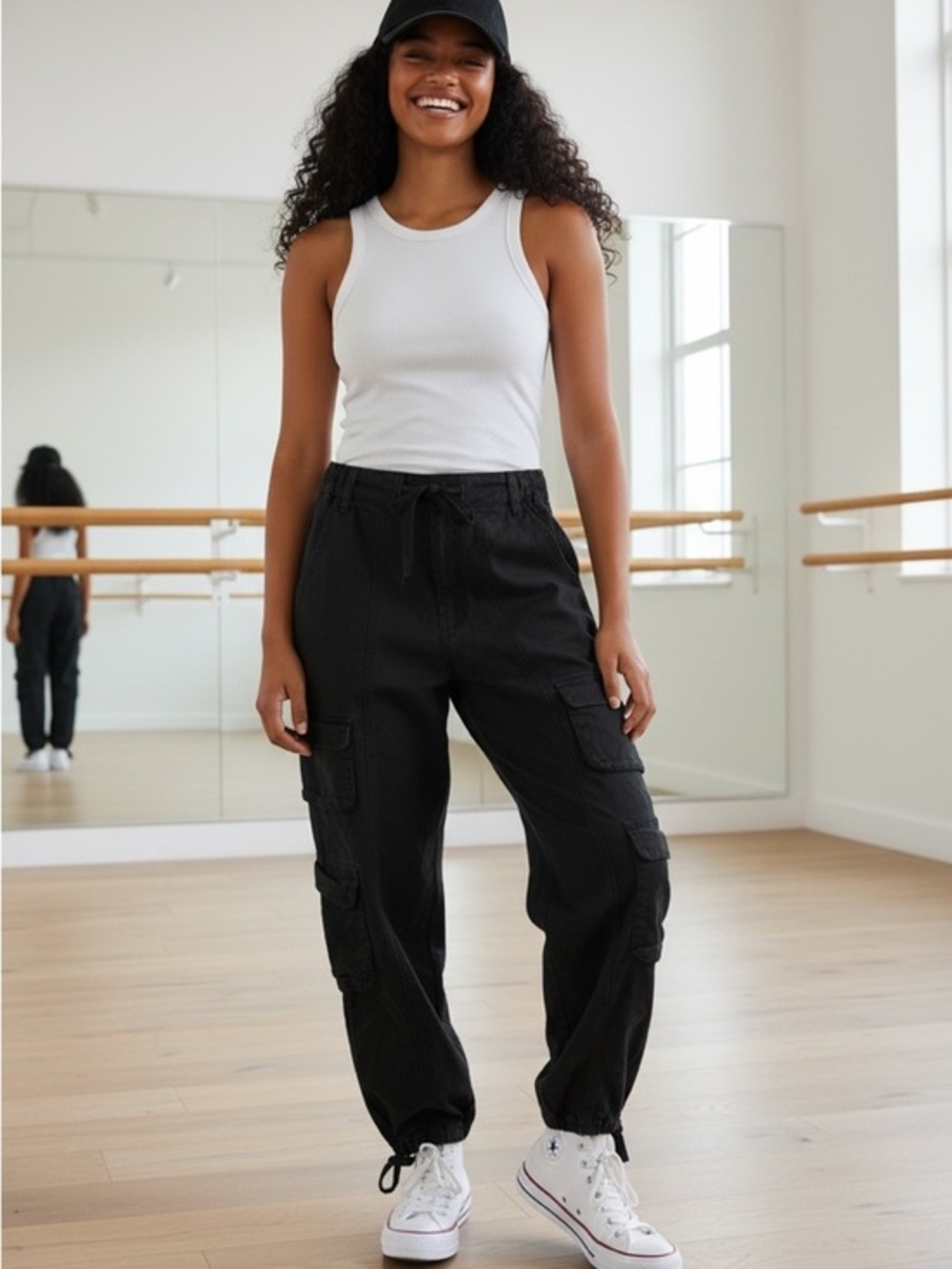 Black Cargo Jogger Pants Size Medium